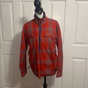 Stio Men's Rambler Orange Plaid & Blue Reversible Jacket